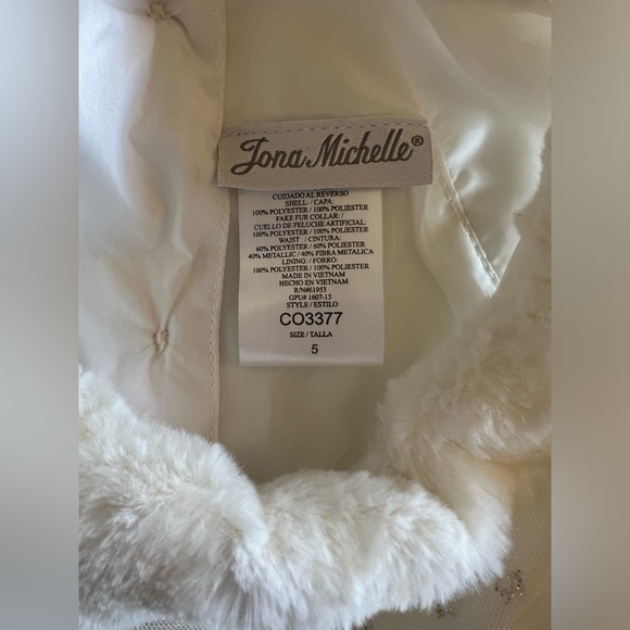JONA MICHELLE White Silver Gold Glitter Tulle Fur Collar Holiday Party Dress 5yo - Picture 3 of 10